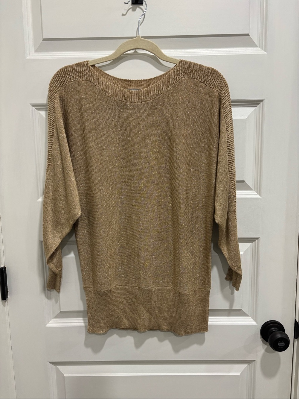 Joseph Metallic Knit Scoop-Neck Sweater in Tan Gold